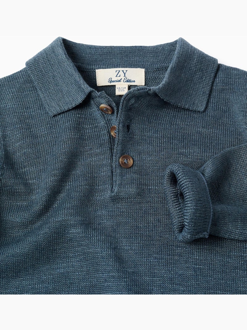 Maglione lavorato a maglia con collo polo Blu scuro - Kiabi