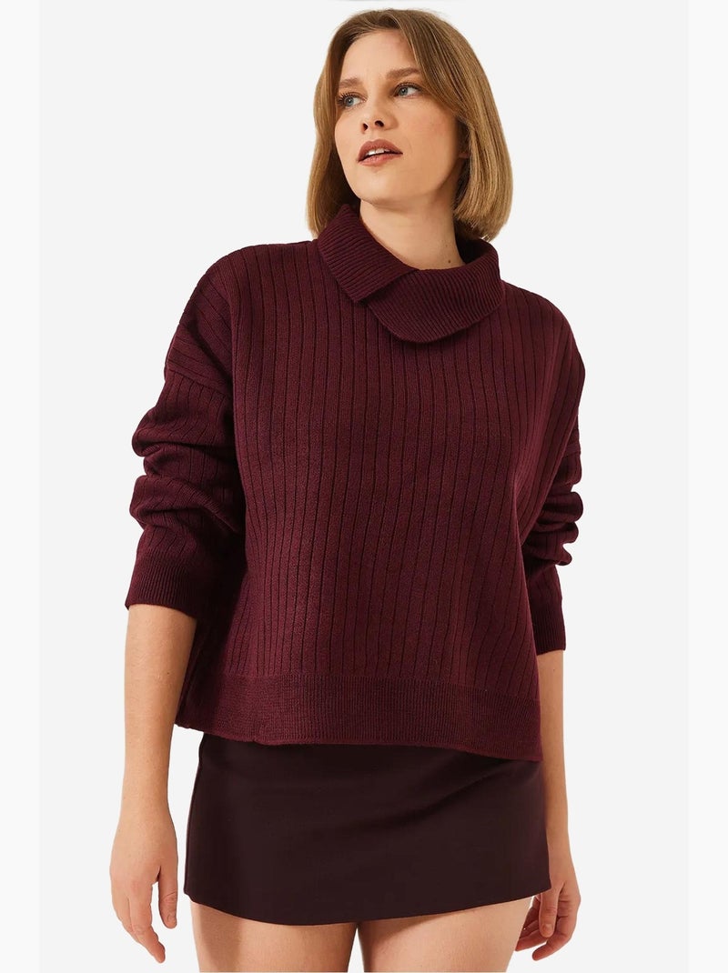 Maglione lavorato a maglia con dettaglio del colletto lucci Rosso bordeaux - Kiabi