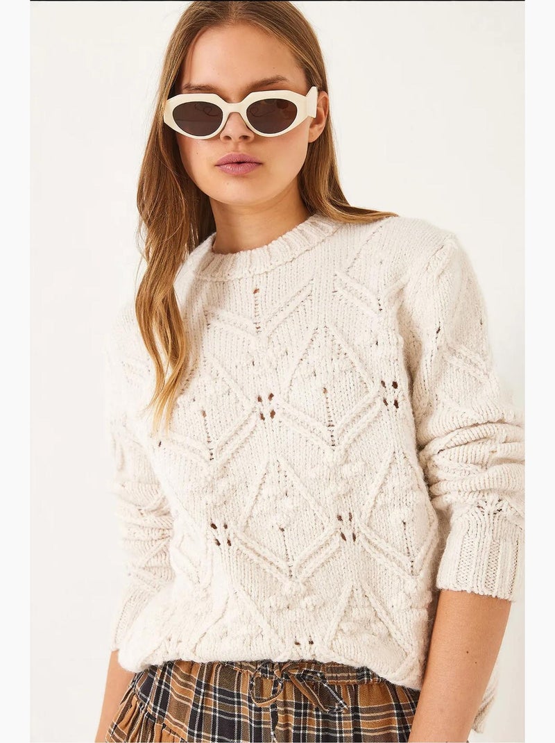 Maglione lavorato a maglia con dettaglio pompon lucci Beige argilla - Kiabi