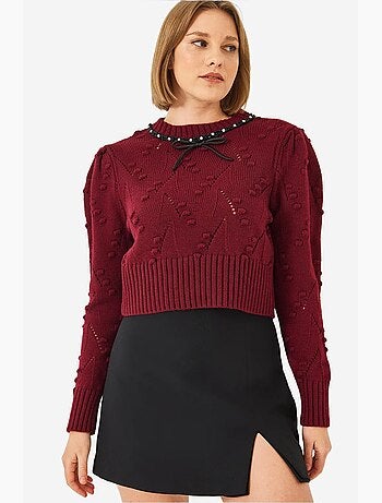 Maglione lavorato a maglia con fiocco di perline lucci