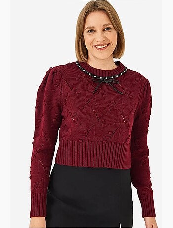 Maglione lavorato a maglia con fiocco di perline lucci