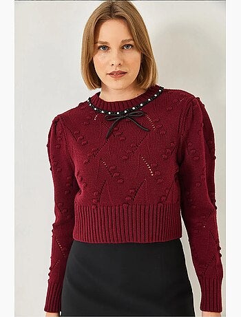 Maglione lavorato a maglia con fiocco di perline lucci