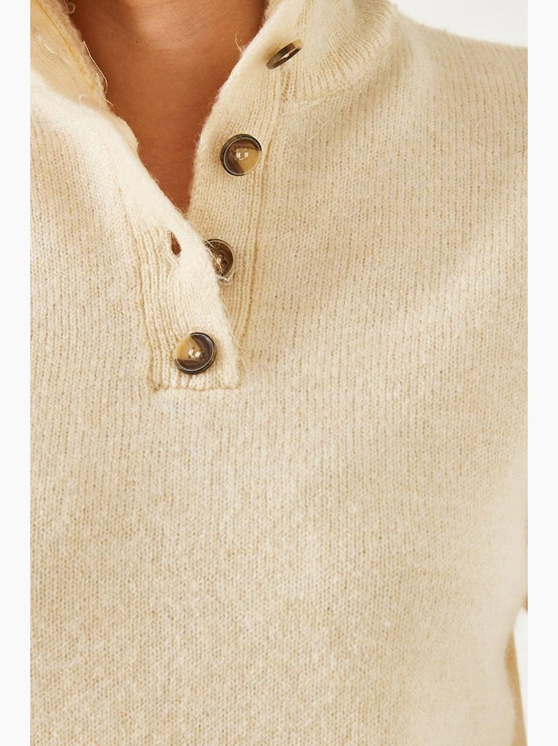 Maglione lavorato a maglia con maniche a bottone lucci Beige argilla - Kiabi