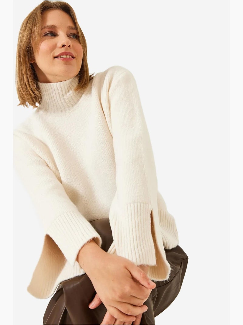 Maglione lavorato a maglia con maniche a spacco lucci Bianco sporco - Kiabi