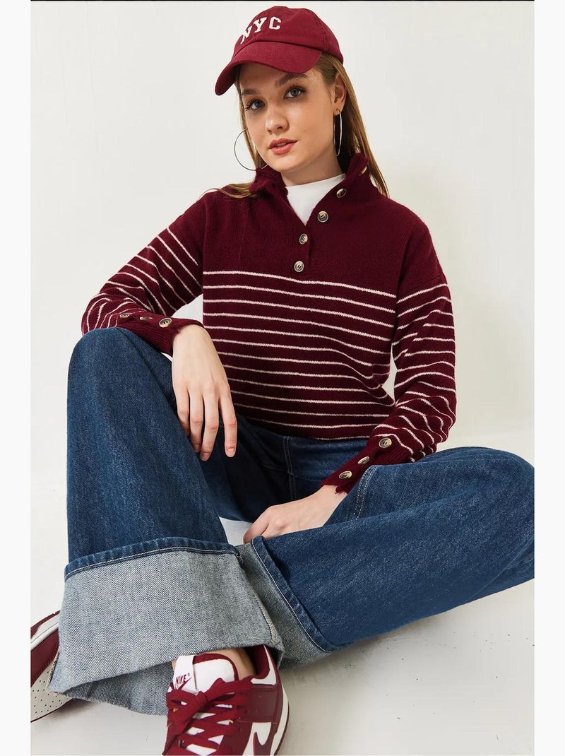 Maglione lavorato a maglia con maniche abbottonate lucci Rosso bordeaux - Kiabi
