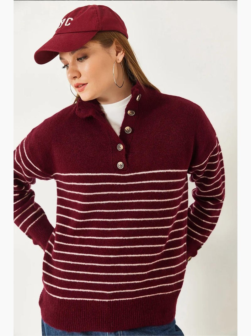 Maglione lavorato a maglia con maniche abbottonate lucci Rosso bordeaux - Kiabi
