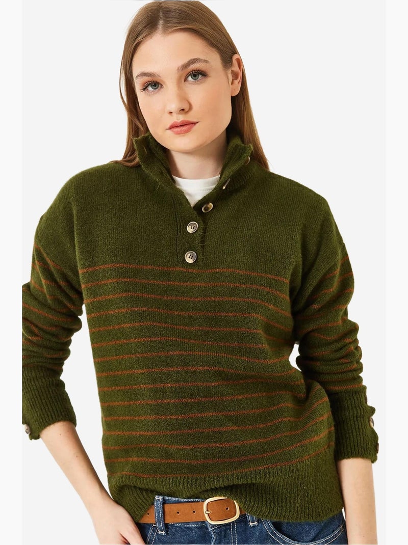 Maglione lavorato a maglia con maniche abbottonate lucci Verde oliva - Kiabi
