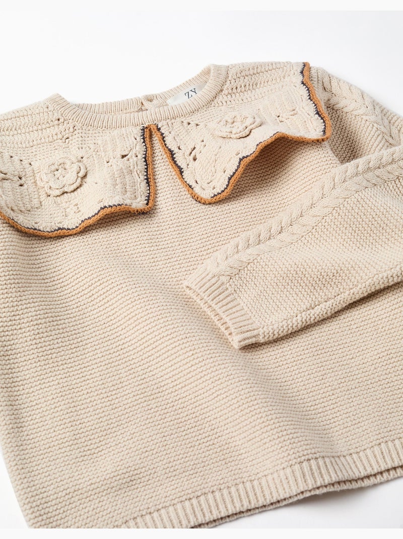 Maglione lavorato a maglia con maxi colletto in crochet b&s Beige chiaro - Kiabi