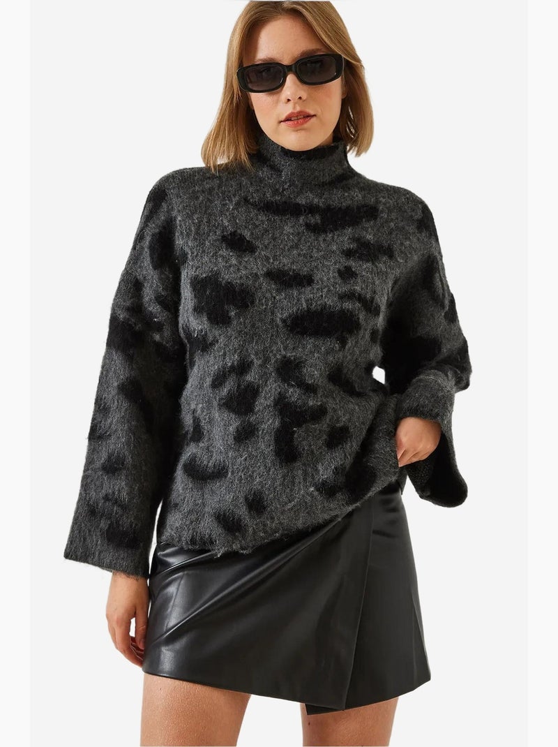 Maglione lavorato a maglia con motivo a collo alto lucci Grigio scuro - Kiabi