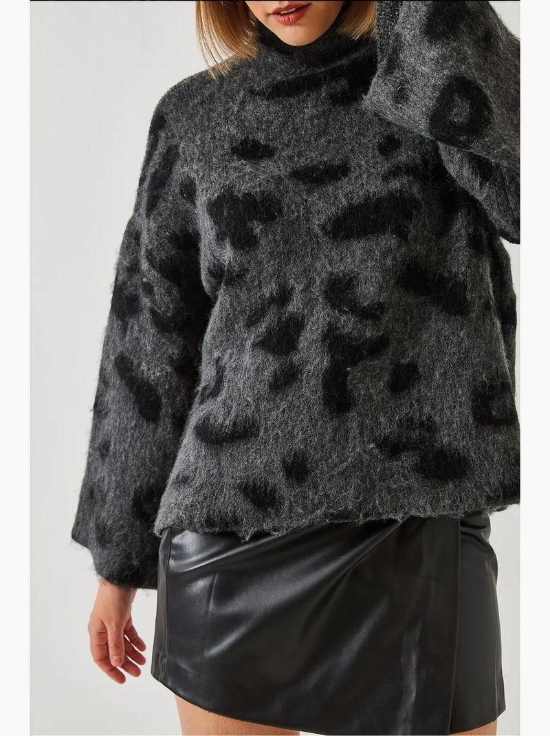 Maglione lavorato a maglia con motivo a collo alto lucci Grigio scuro - Kiabi