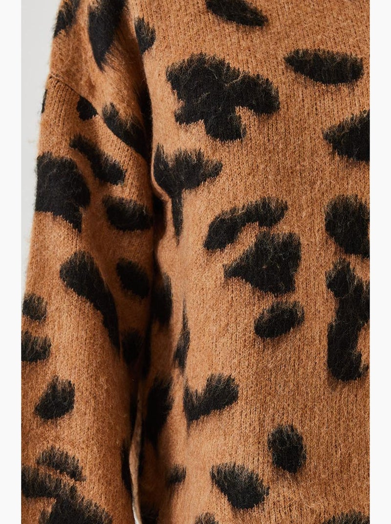 Maglione lavorato a maglia con motivo a collo alto lucci Marrone cioccolato - Kiabi