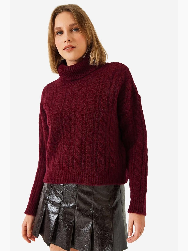 Maglione lavorato a maglia con motivo a collo alto lucci Rosso bordeaux - Kiabi