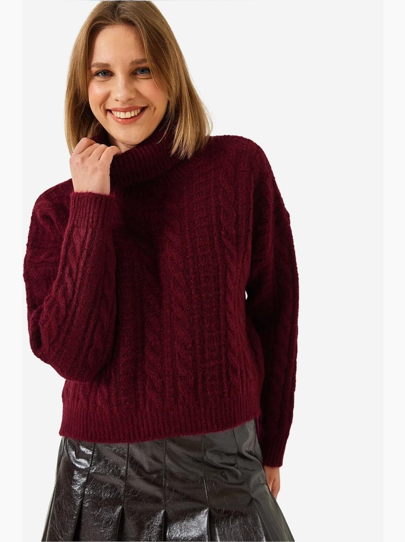 Maglione lavorato a maglia con motivo a collo alto lucci Rosso bordeaux - Kiabi