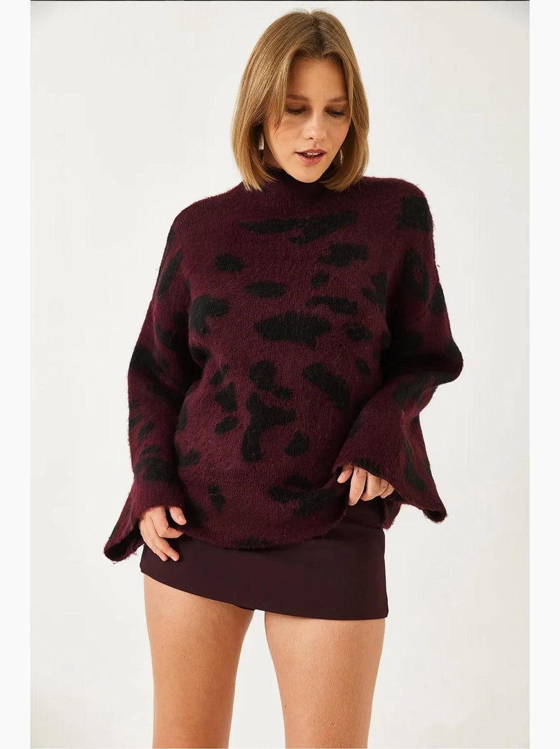 Maglione lavorato a maglia con motivo a collo alto lucci Rosso bordeaux - Kiabi