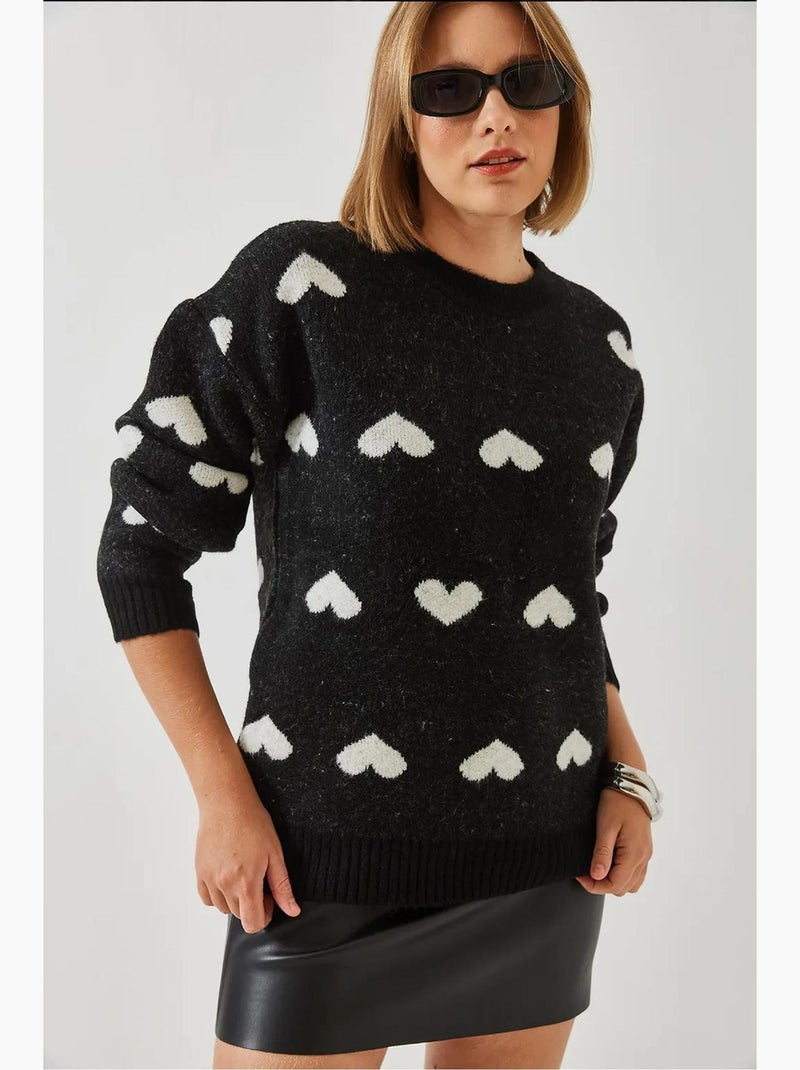 Maglione lavorato a maglia con motivo a cuore lucci Nero - Kiabi