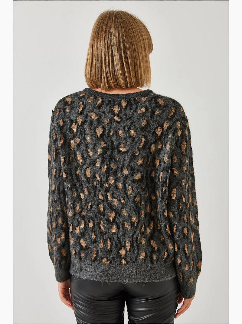 Maglione lavorato a maglia con motivo a girocollo lucci Grigio scuro - Kiabi