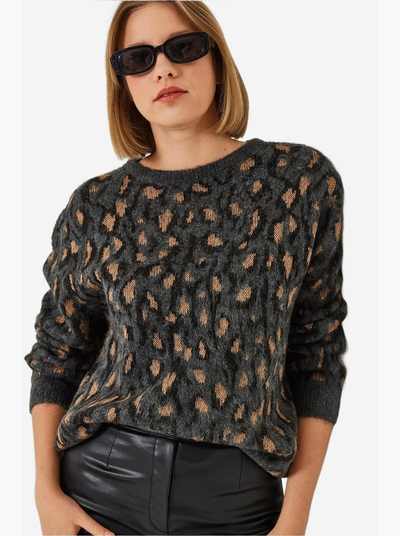 Maglione lavorato a maglia con motivo a girocollo lucci Grigio scuro - Kiabi