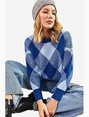 Maglione lavorato a maglia con motivo quadrato lucci