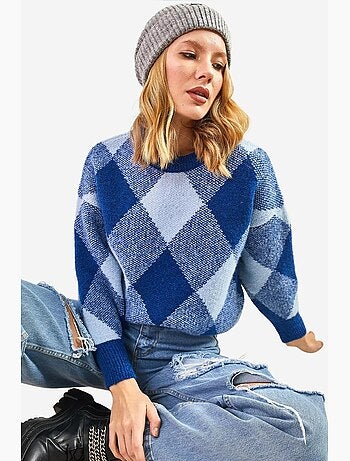 Maglione lavorato a maglia con motivo quadrato lucci