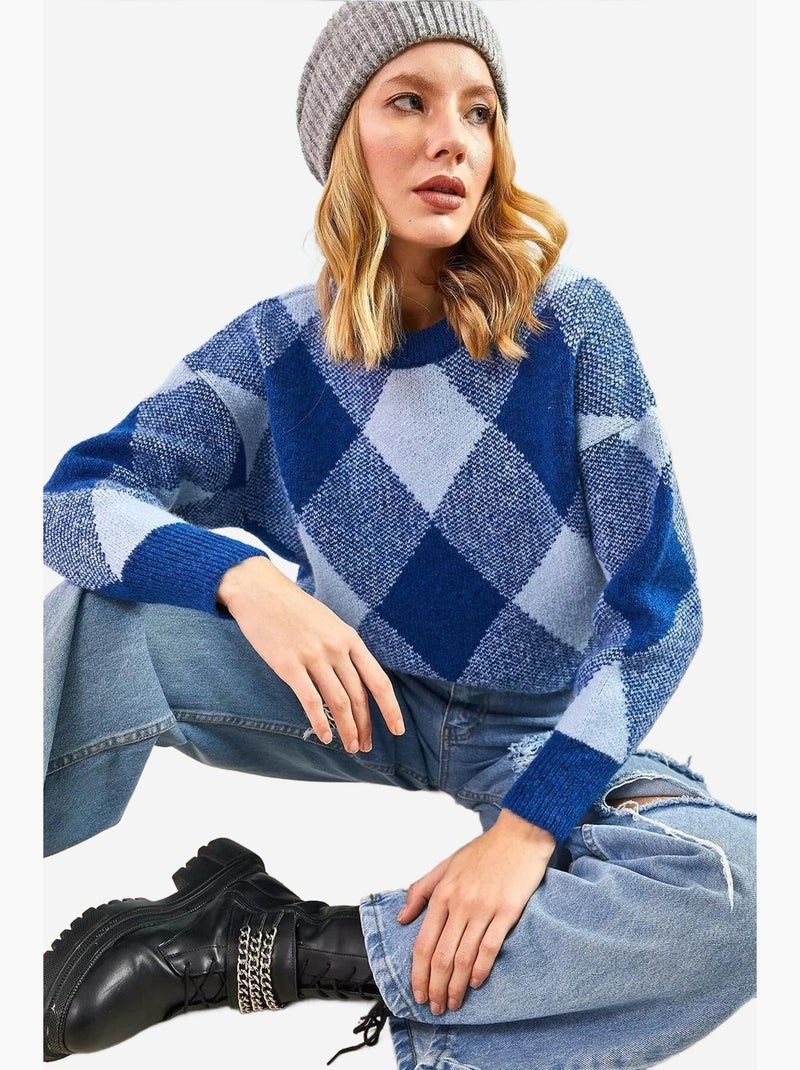 Maglione lavorato a maglia con motivo quadrato lucci Blu chiaro - Kiabi