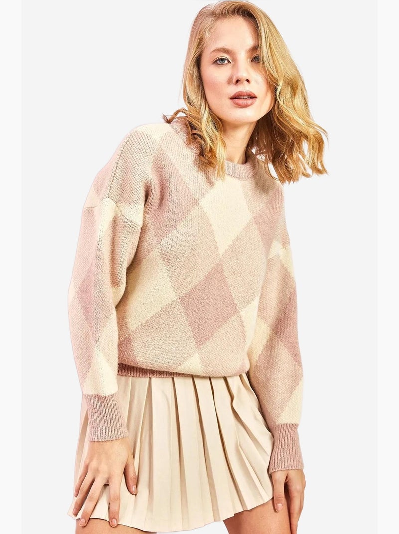 Maglione lavorato a maglia con motivo quadrato lucci Rosa pallido - Kiabi