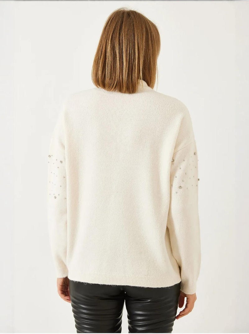 Maglione lavorato a maglia con pietre decorate lucci Beige argilla - Kiabi
