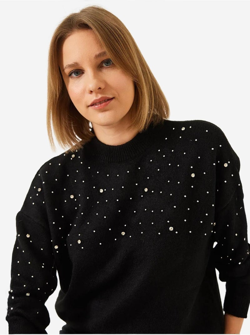 Maglione lavorato a maglia con pietre decorate lucci Nero - Kiabi