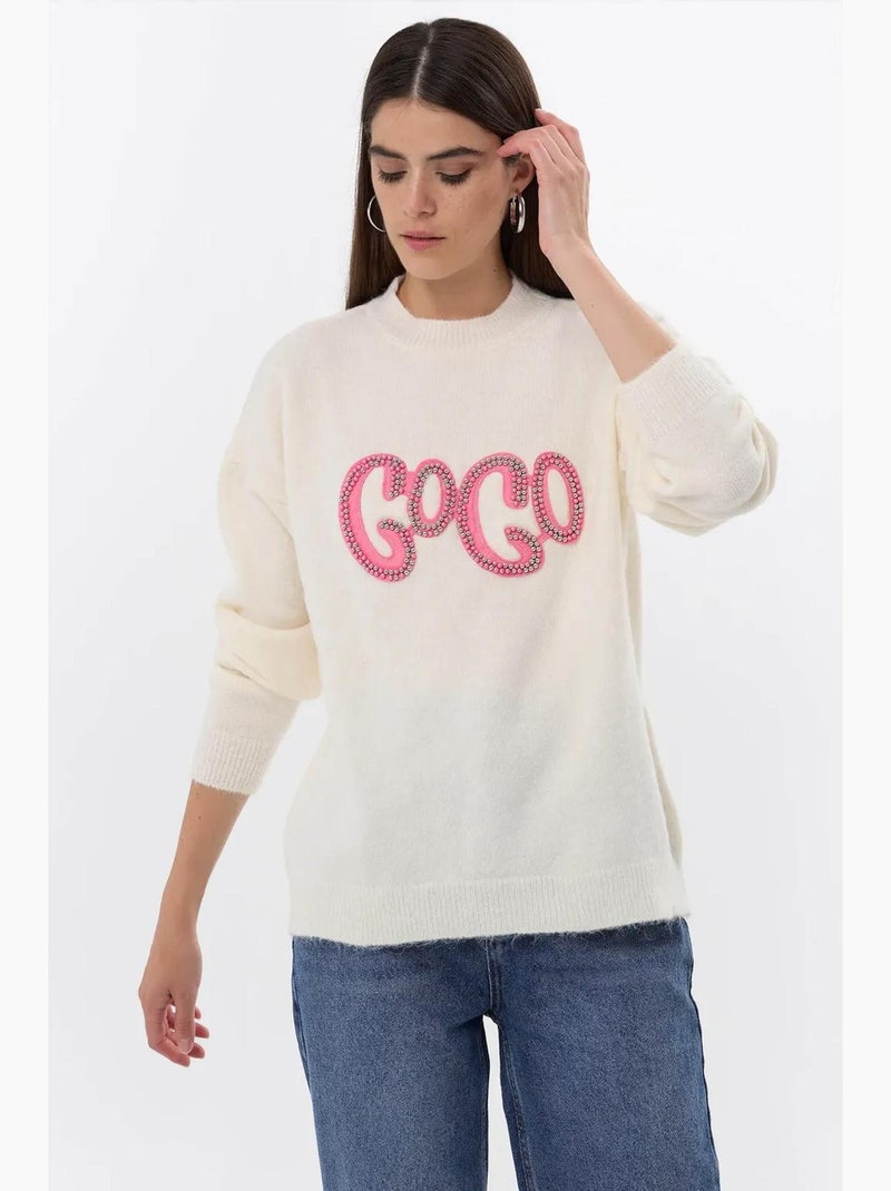 Maglione lavorato a maglia con pietre hiccup Avorio - Kiabi