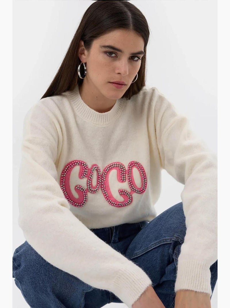 Maglione lavorato a maglia con pietre hiccup Avorio - Kiabi