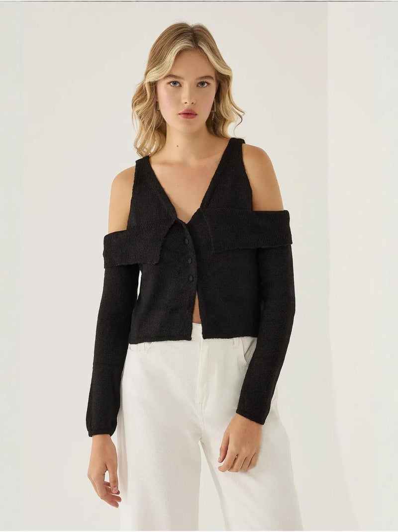 Maglione lavorato a maglia con ritaglio Nero - Kiabi