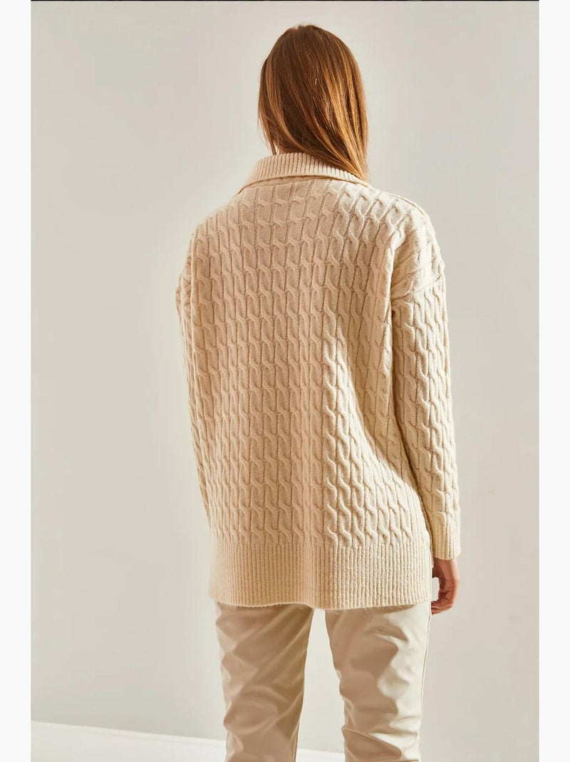 Maglione lavorato a maglia con scollo a v e fantasia lucci Beige argilla - Kiabi