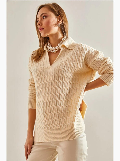 Maglione lavorato a maglia con scollo a v e fantasia lucci - Kiabi