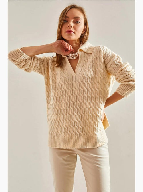 Maglione lavorato a maglia con scollo a v e fantasia lucci - Kiabi