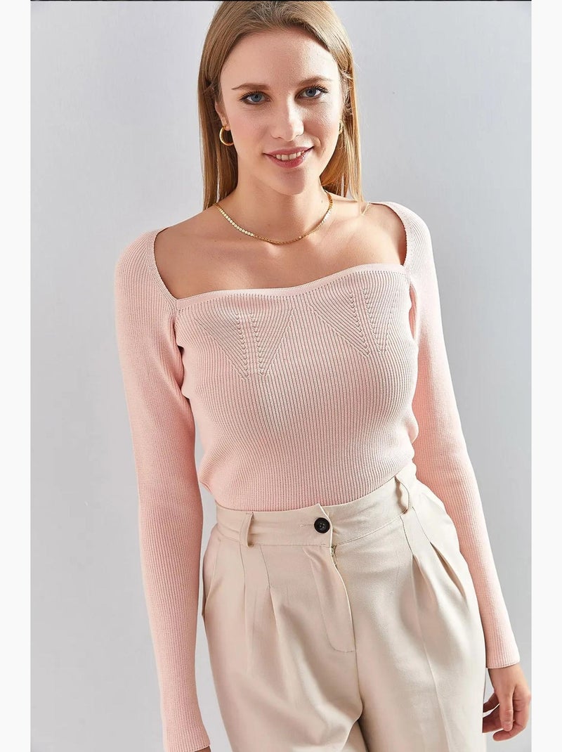 Maglione lavorato a maglia con scollo quadrato lucci Rosa pallido - Kiabi