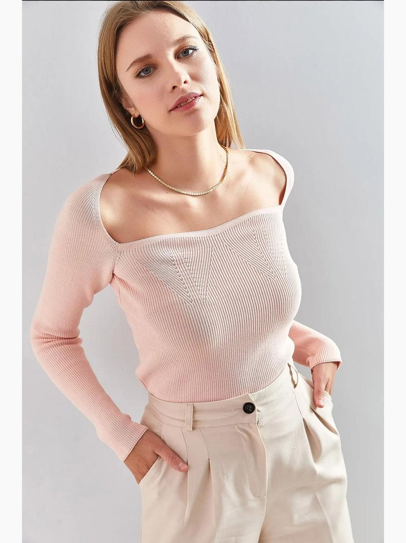 Maglione lavorato a maglia con scollo quadrato lucci Rosa pallido - Kiabi