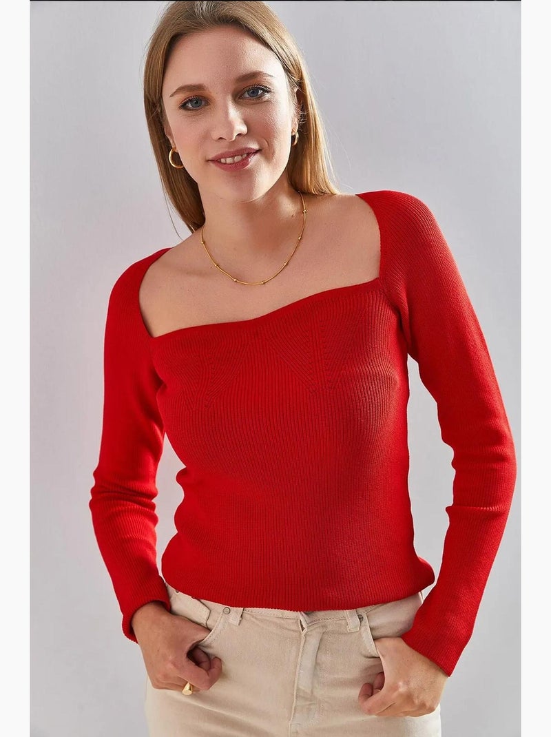 Maglione lavorato a maglia con scollo quadrato lucci Rosso - Kiabi