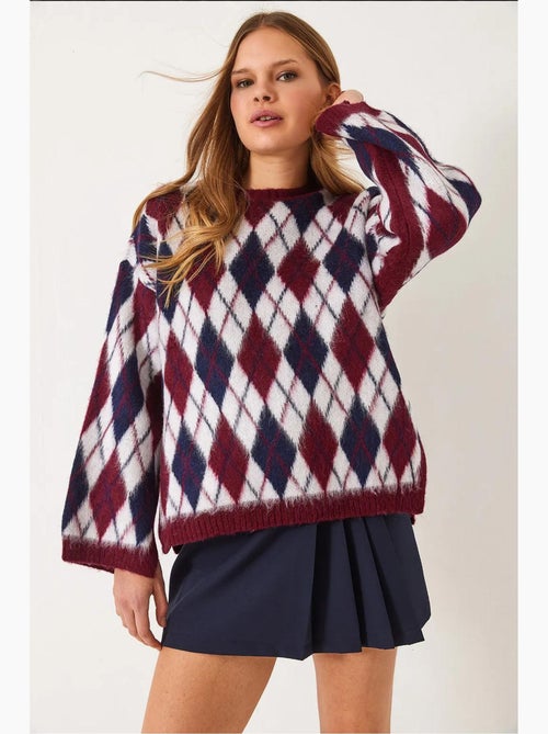 Maglione lavorato a maglia con spacchi e motivo a rombi in pile lucci - Kiabi