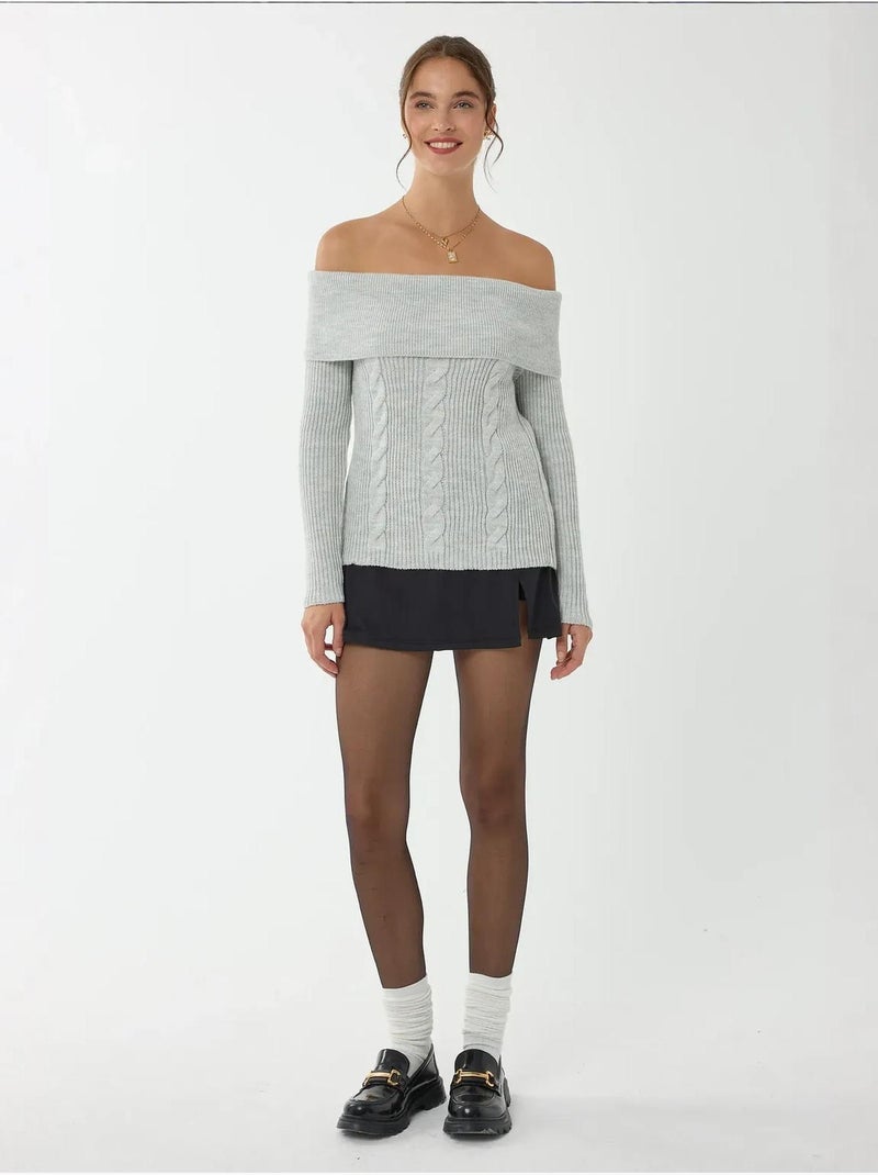 Maglione lavorato a maglia con spalle scoperte Beige naturale - Kiabi