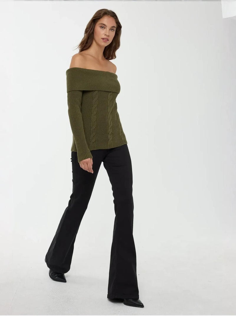 Maglione lavorato a maglia con spalle scoperte Verde - Kiabi