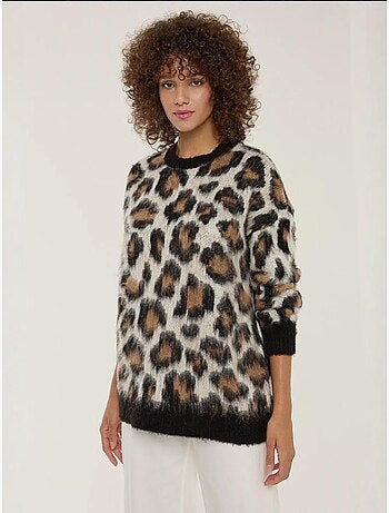 Maglione lavorato a maglia con stampa leopardata