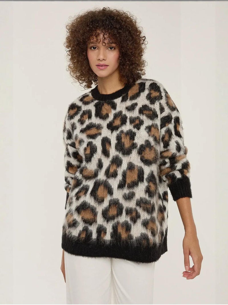 Maglione lavorato a maglia con stampa leopardata Multicolore - Kiabi