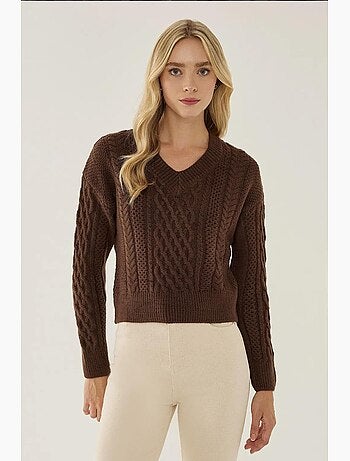 Maglione lavorato a maglia con treccia per capelli a scollo a v hiccup
