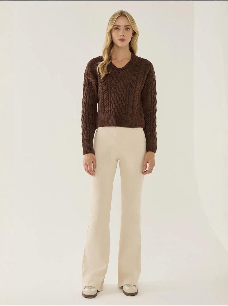 Maglione lavorato a maglia con treccia per capelli a scollo a v hiccup Marrone - Kiabi