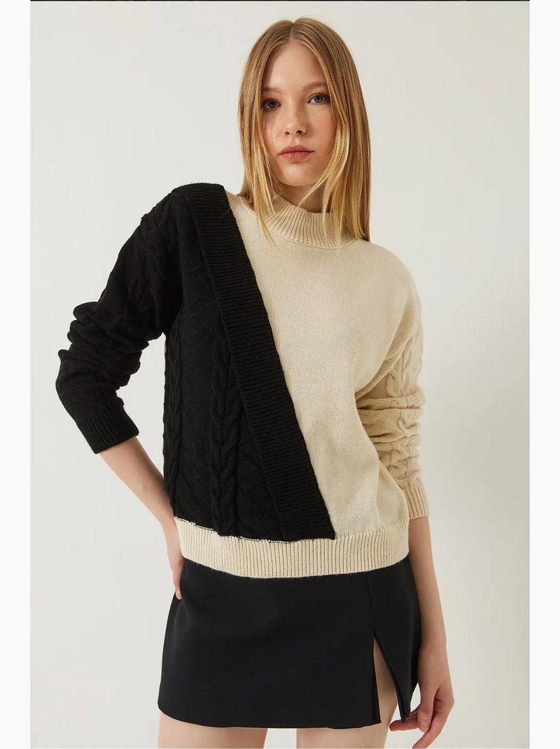 Maglione lavorato a maglia patchwork lucci Crema - Kiabi