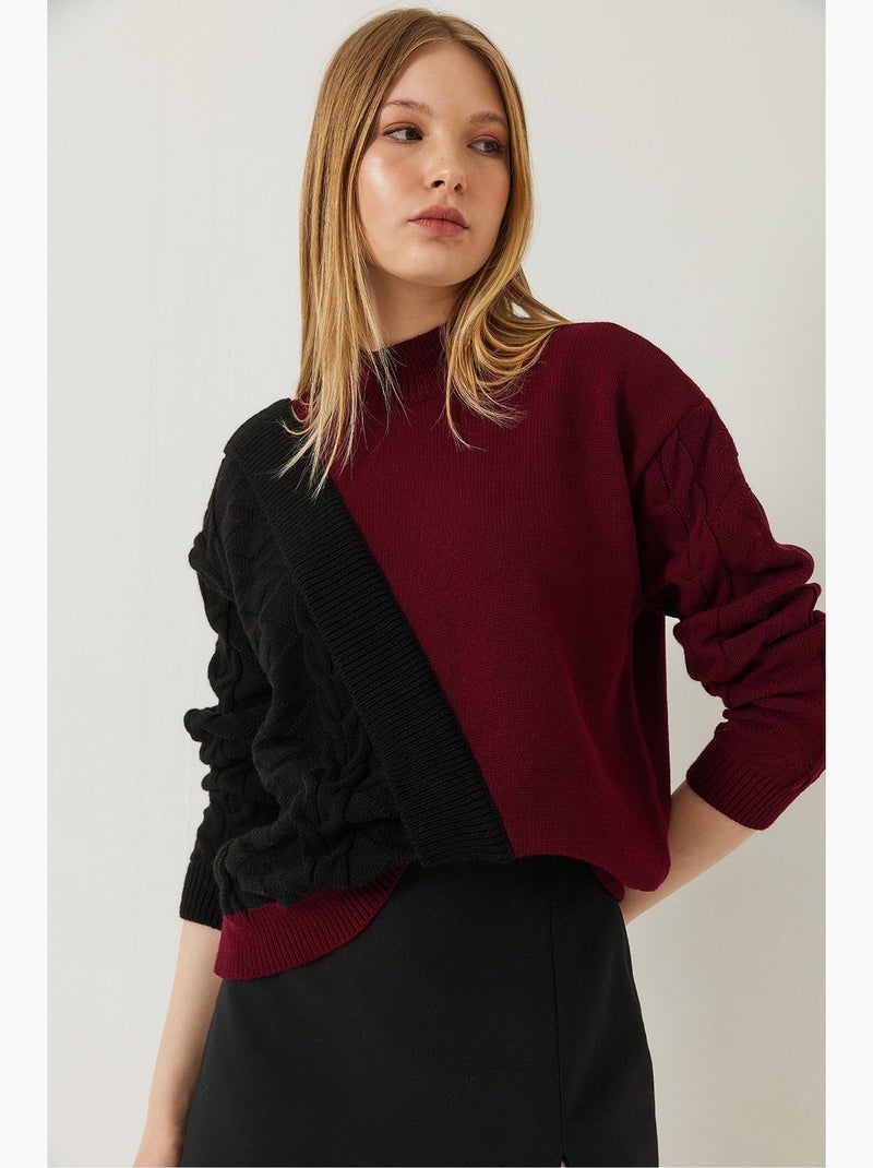 Maglione lavorato a maglia patchwork lucci Rosso bordeaux - Kiabi
