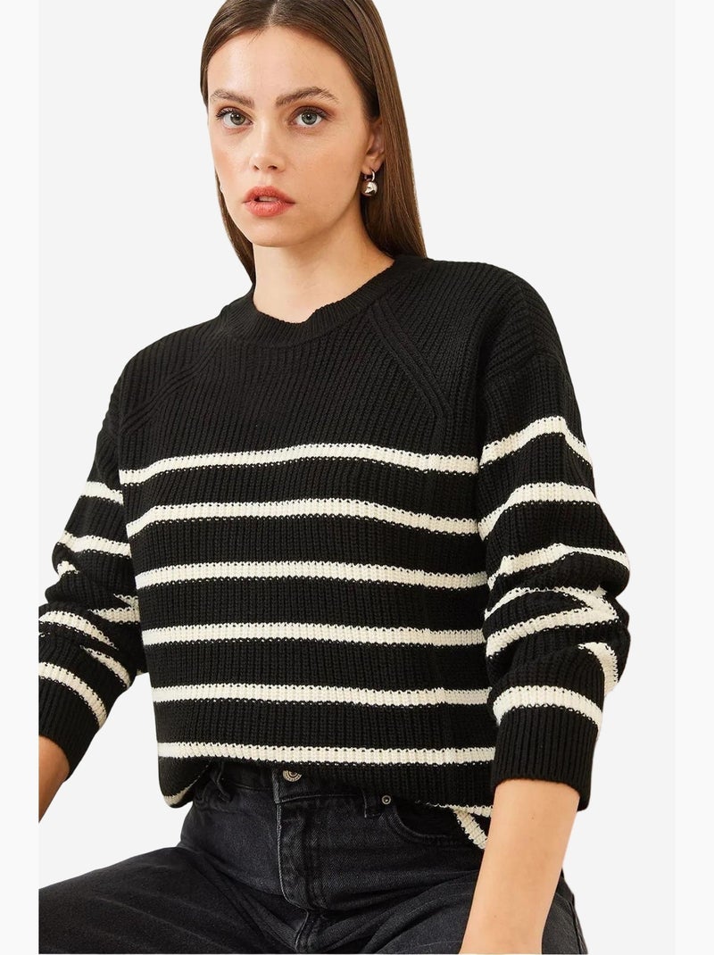 Maglione lavorato a maglia selanik a righe lucci Nero - Kiabi