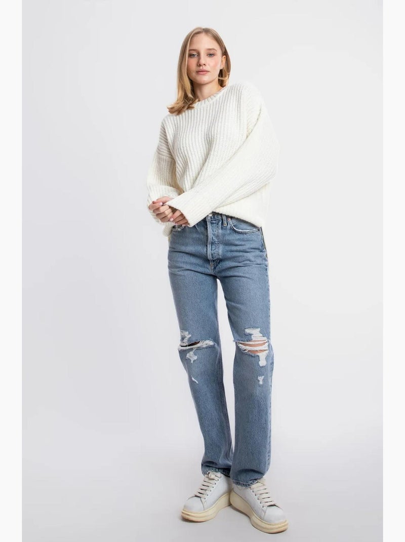 Maglione lavorato a maglia testurizzato con girocollo hiccup Bianco - Kiabi