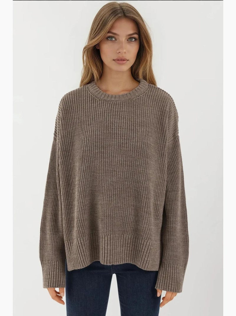 Maglione lavorato a maglia testurizzato con girocollo hiccup Grège - Kiabi