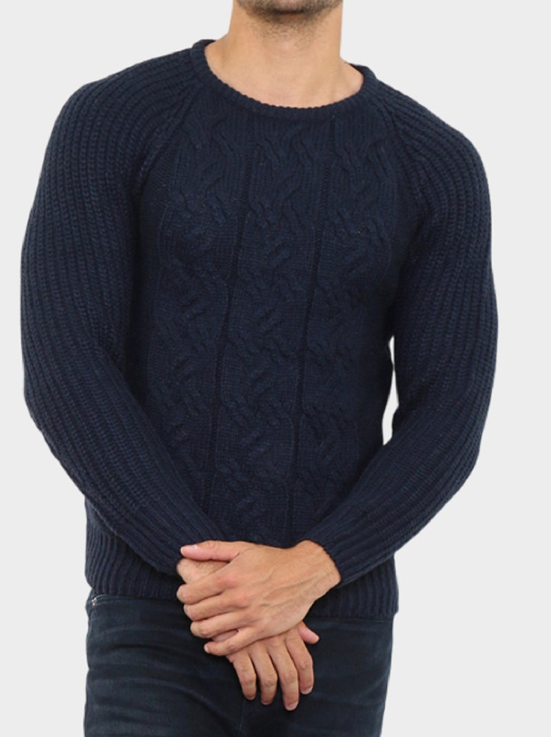 Maglione lavorato a trecce Blu marino - Kiabi