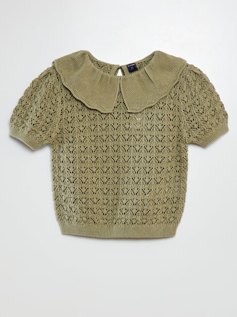 Maglione lavorato all'uncinetto con colletto claudine VERDE - Kiabi